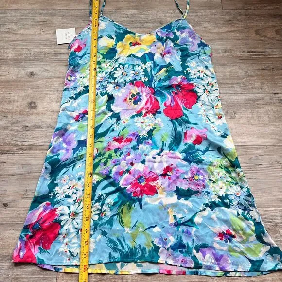 Robert Stock Silk Floral Slip Dress M NWT Blue Multicolor Spaghetti Strap Summer - Picture 7 of 10